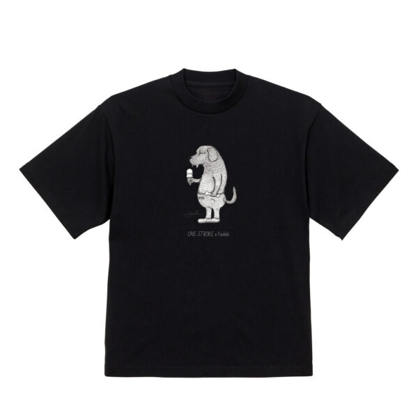 ONE STROKE × Yoshiki  T-shirt【骨よりアイス犬】black